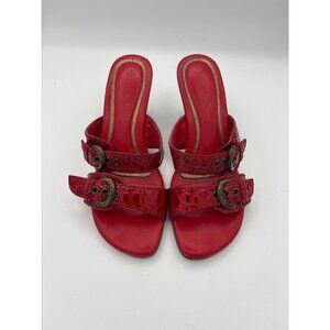 Diego Di Lucca Red Croc-Embossed Leather Wedge Sandals Size 6.5 Women Made In Br